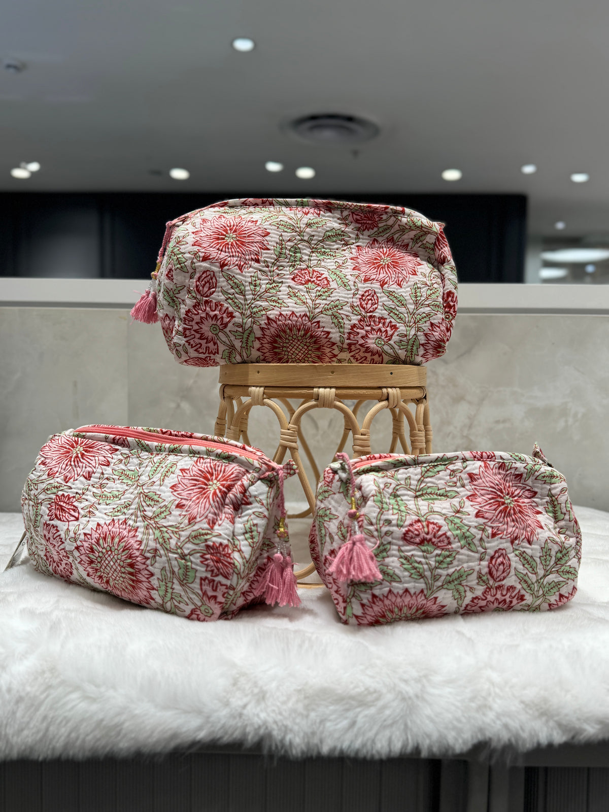 Handblock Pouch I Pink Floral
