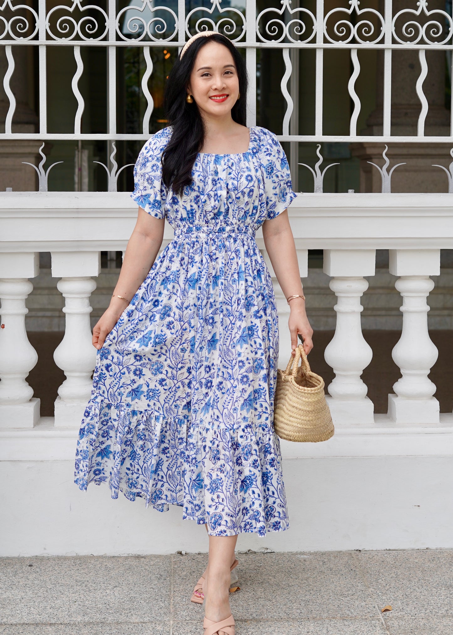Willa Puff Sleeve Maxi Dress - Blue Garden