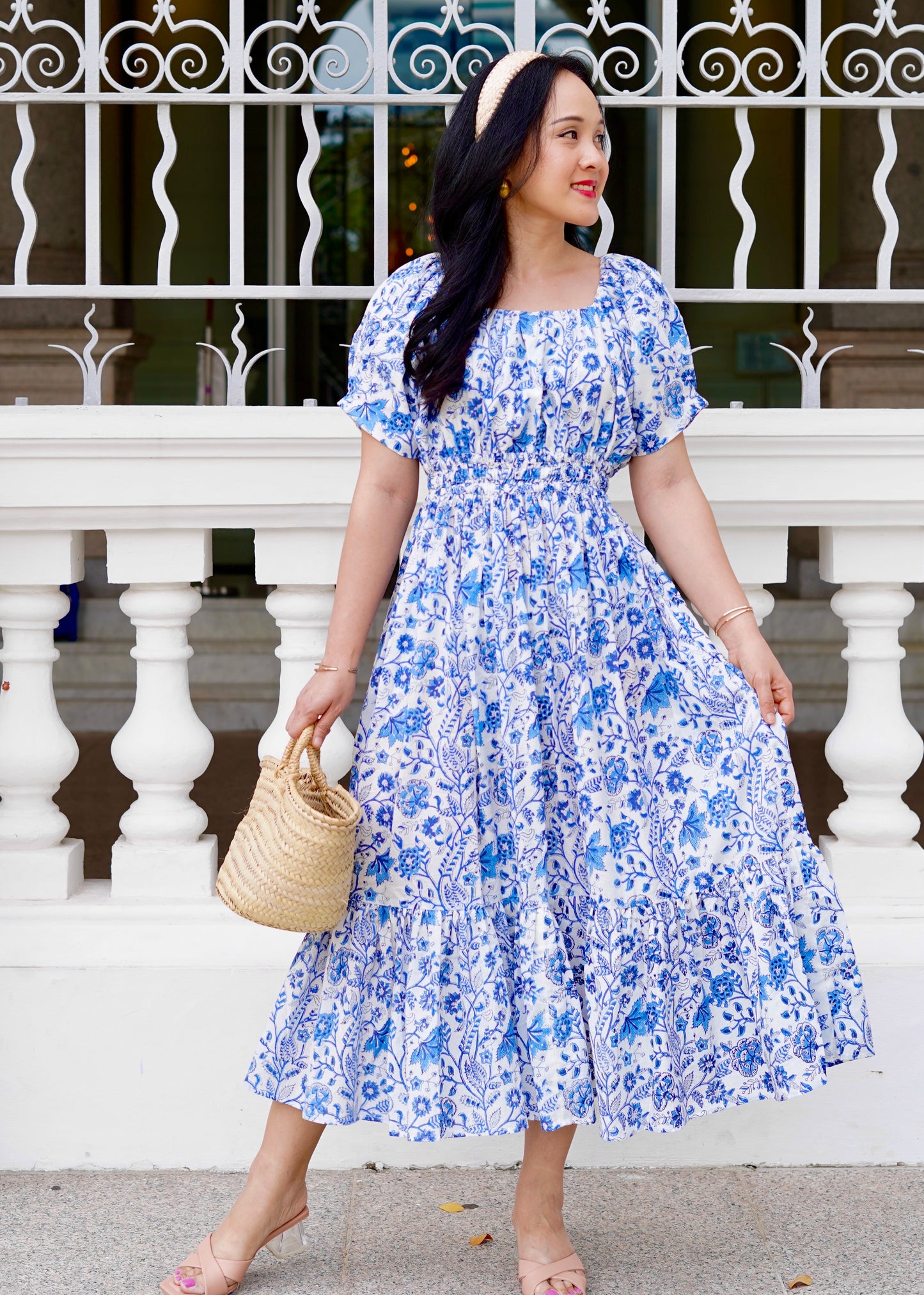 Willa Puff Sleeve Maxi Dress - Blue Garden