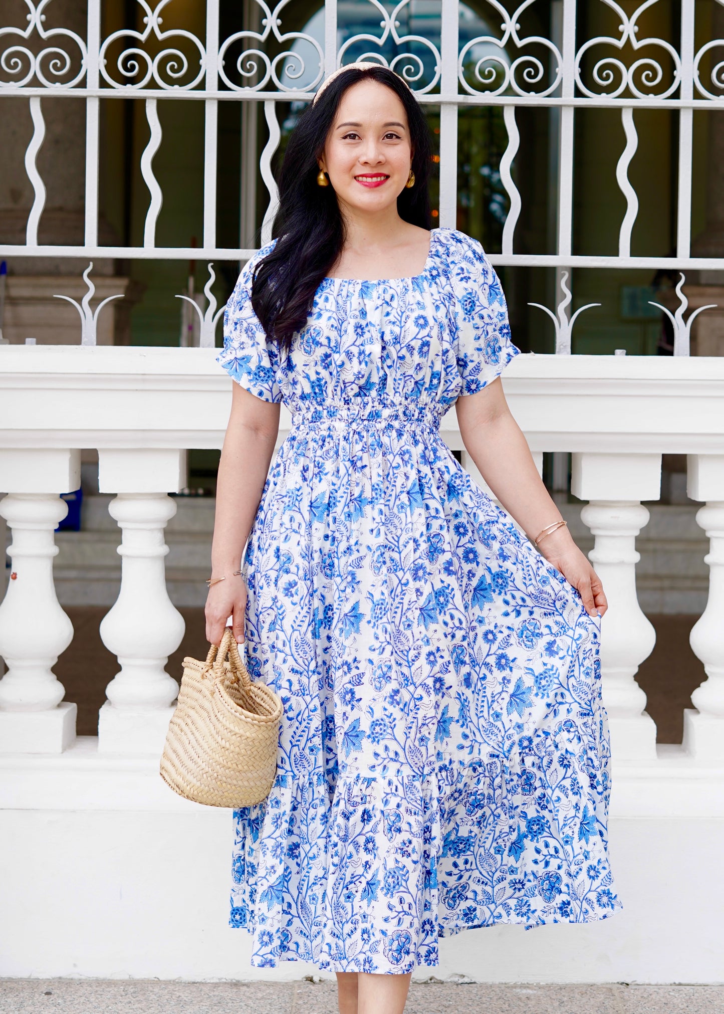 Willa Puff Sleeve Maxi Dress - Blue Garden
