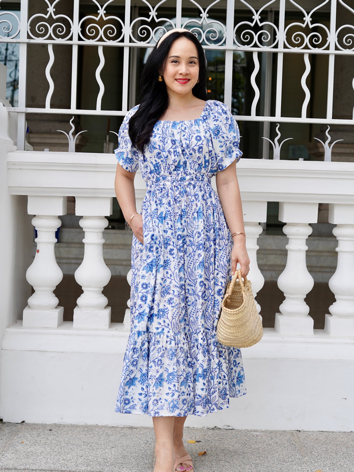 Willa Puff Sleeve Maxi Dress - Blue Garden