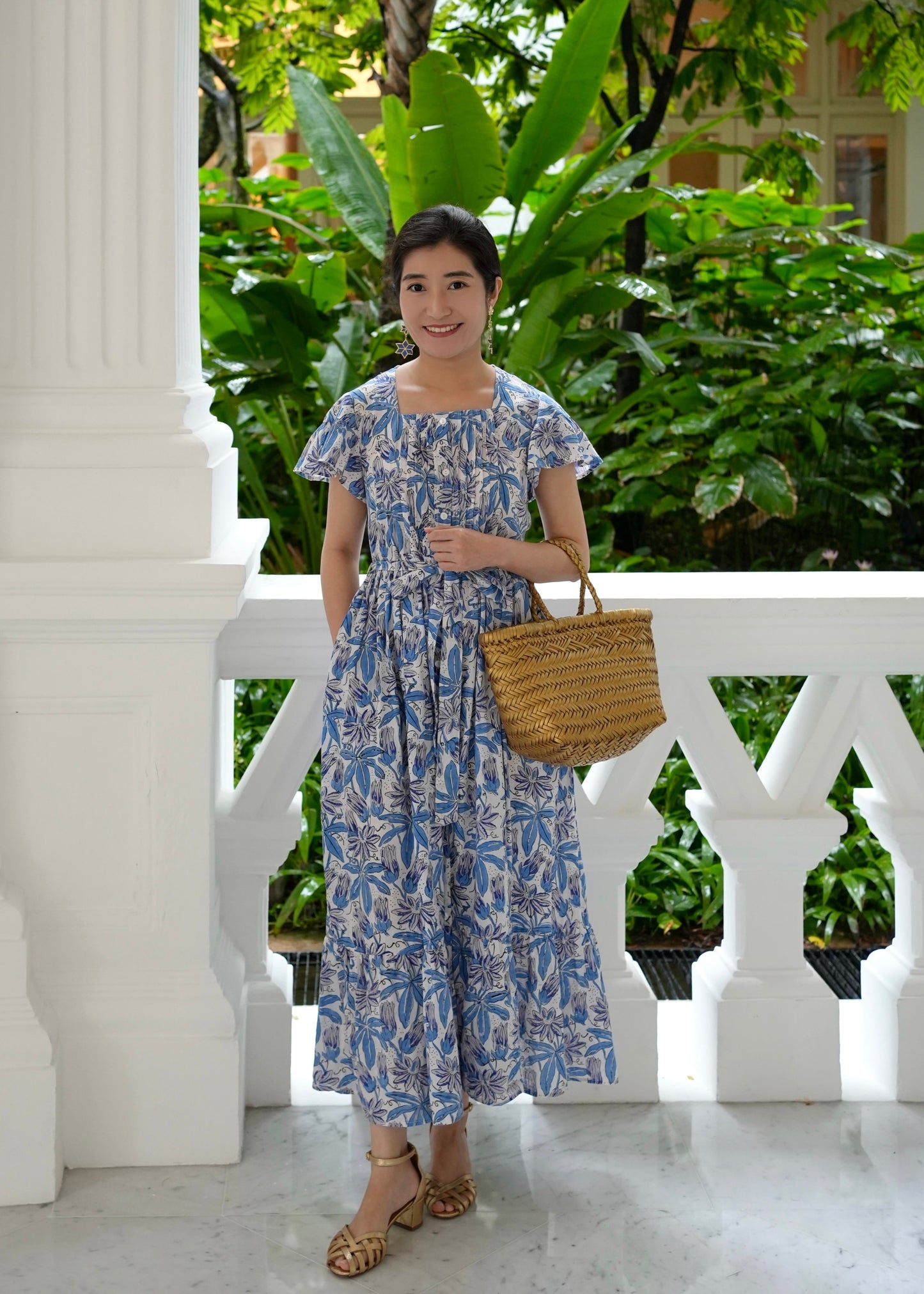 Amelia Pin Tuck Dress - Blue Garden