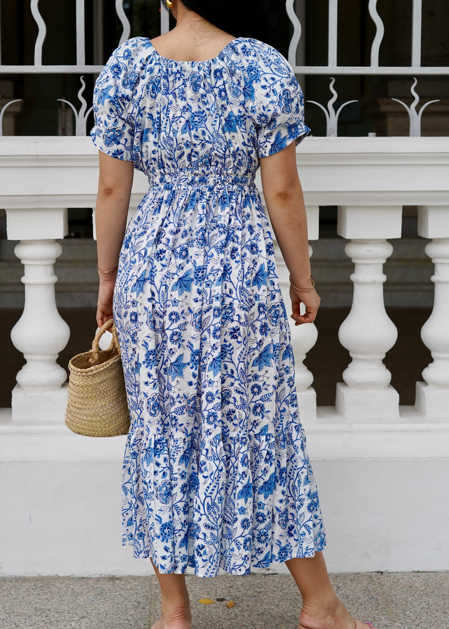 Willa Puff Sleeve Maxi Dress - Blue Garden