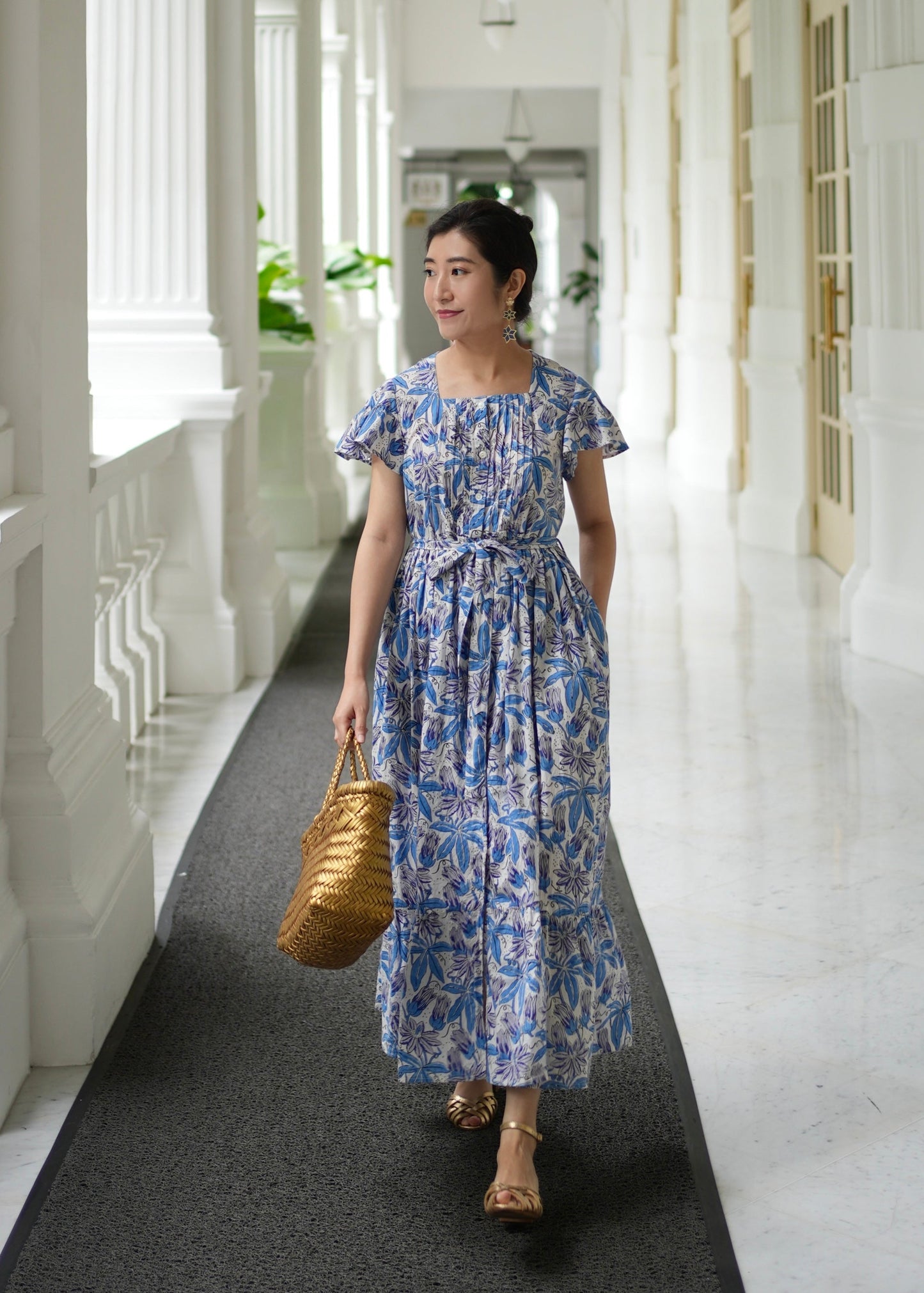 Amelia Pin Tuck Dress - Blue Garden