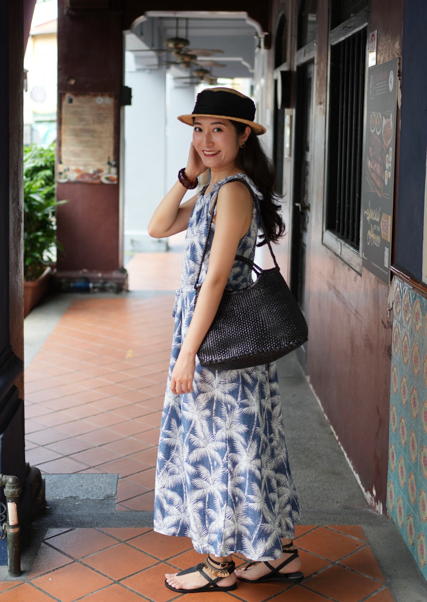 Dalis Dress - Denim Palm
