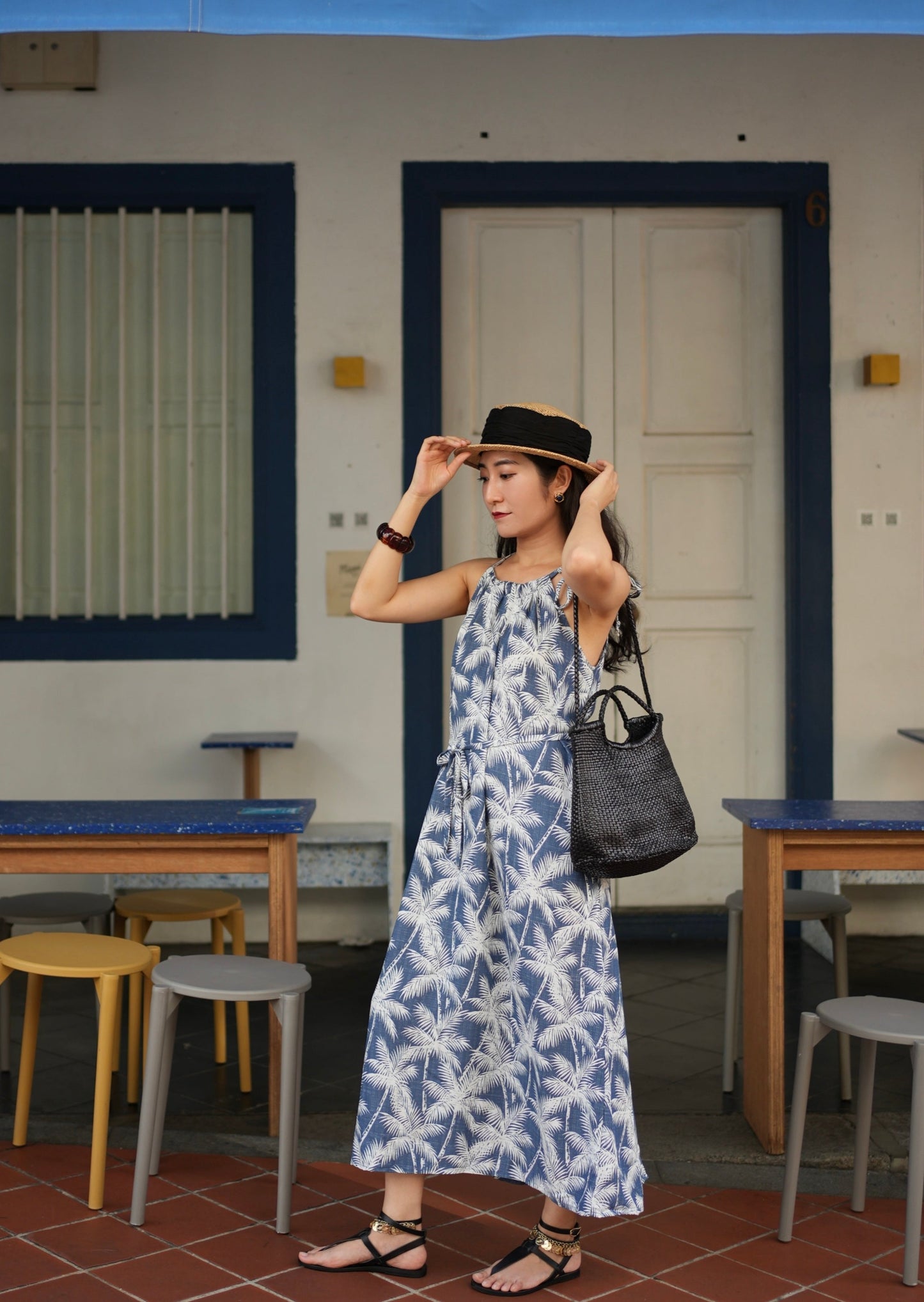 Dalis Dress - Denim Palm