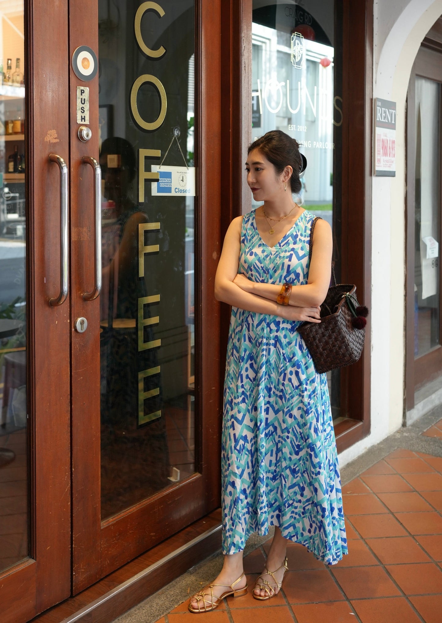 Anita V-Neck Dress Blue- Blue Boho