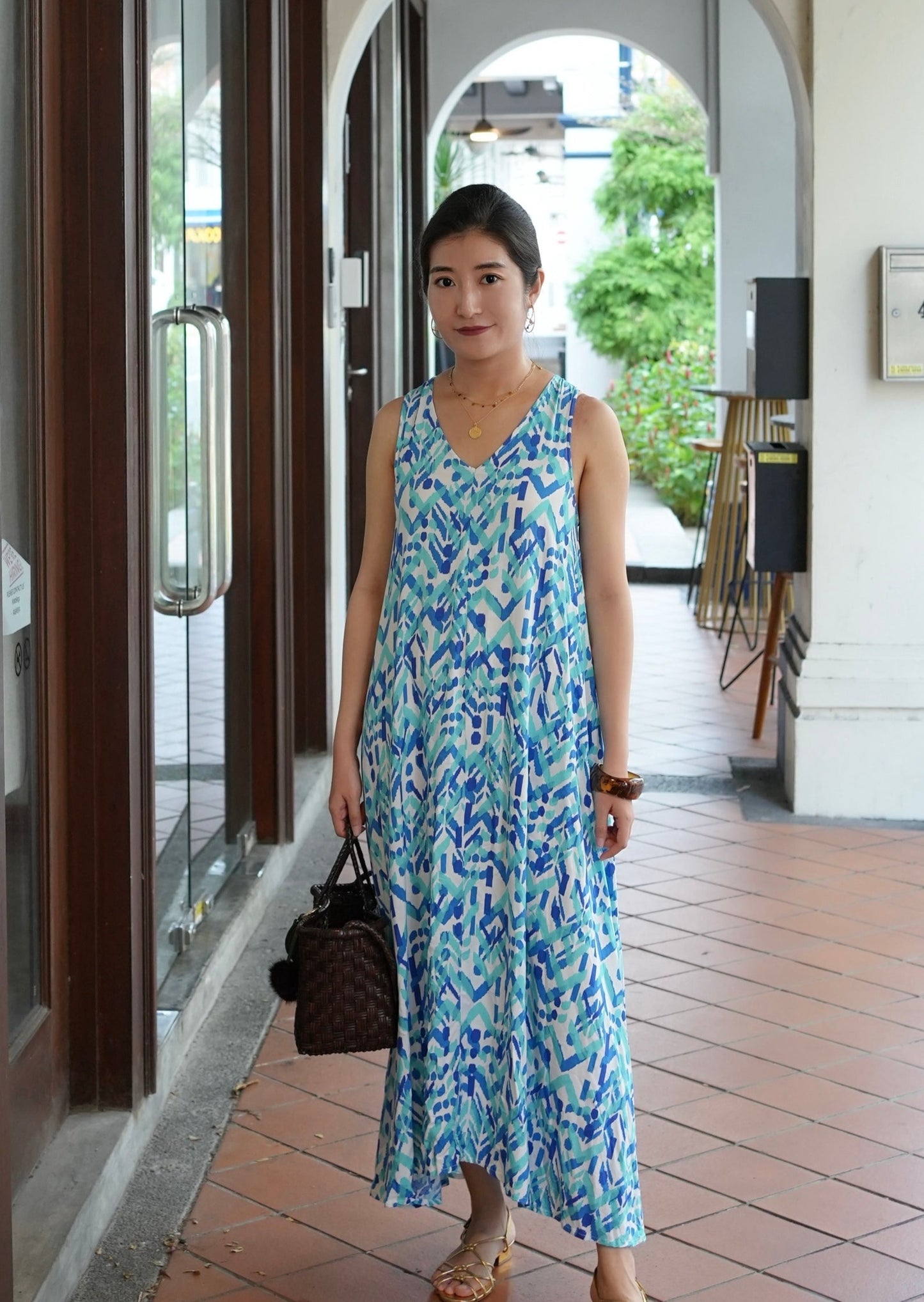 Anita V-Neck Dress Blue- Blue Boho