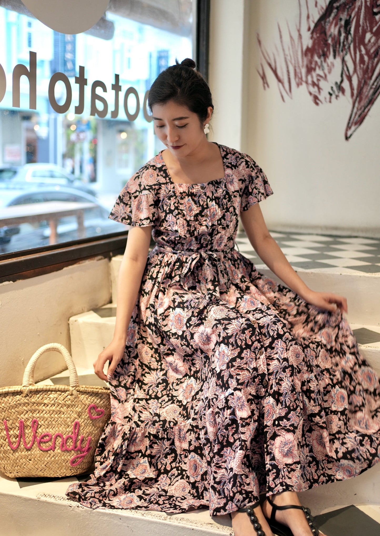 Amelia Pin Tuck Dress - Black Pink