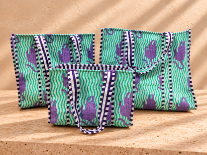 Handblock Tote Bag I Lilac Leopard