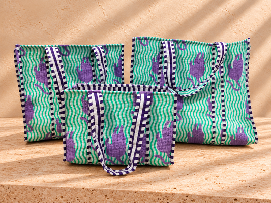Handblock Tote Bag I Lilac Leopard