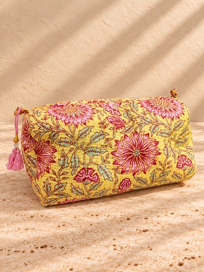 Handblock Pouch I Yellow Floral