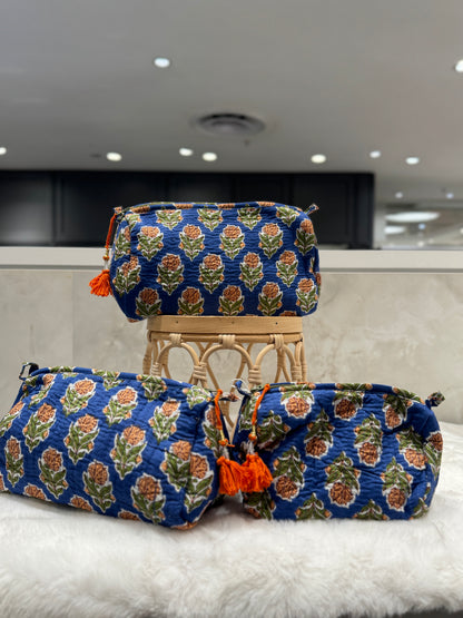 Handblock Pouch I Blue Garden
