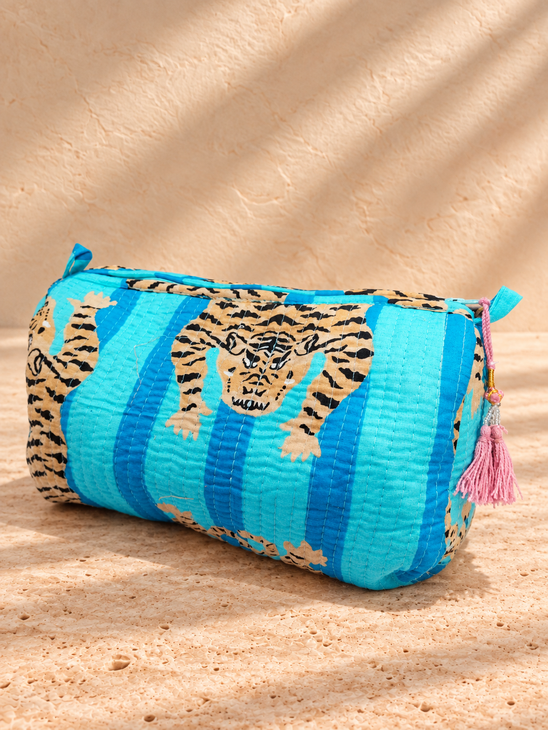 Handblock Pouch I Blue Stripe Tiger