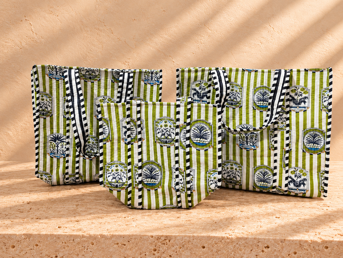 Handblock Tote Bag I Alfresco Green