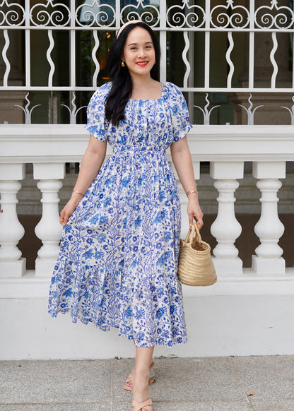 Willa Puff Sleeve Maxi Dress - Blue Garden