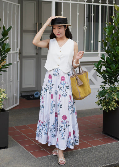 Ines Handblock Skirt - Blush Blossom