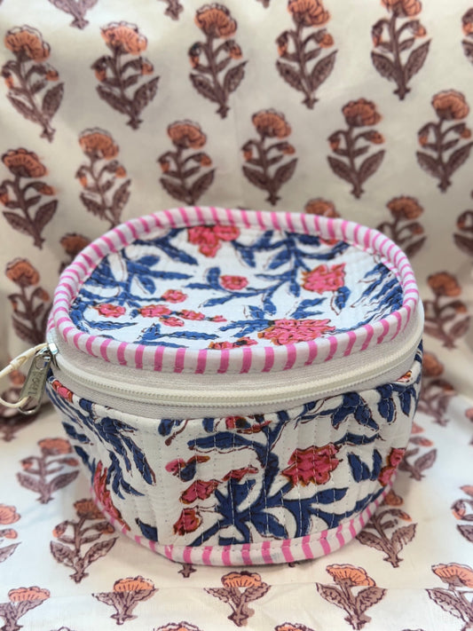 ROUND HANDBLOCK COTTON POUCH