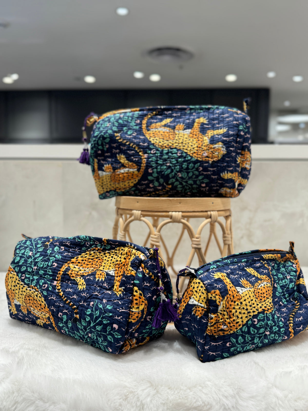 Handblock Pouch I Leopard Blue