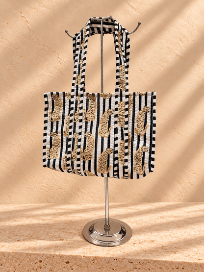 Handblock Tote Bag I Mono Leopard