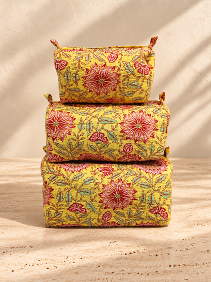 Handblock Pouch I Yellow Floral
