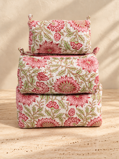 Handblock Pouch I Pink Floral