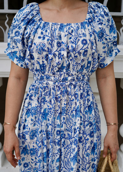 Willa Puff Sleeve Maxi Dress - Blue Garden