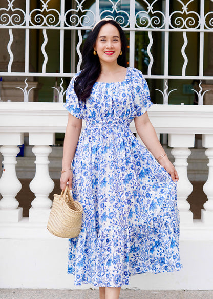 Willa Puff Sleeve Maxi Dress - Blue Garden