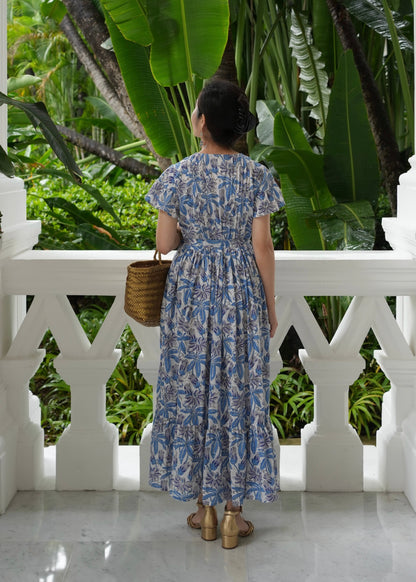 Amelia Pin Tuck Dress - Blue Garden