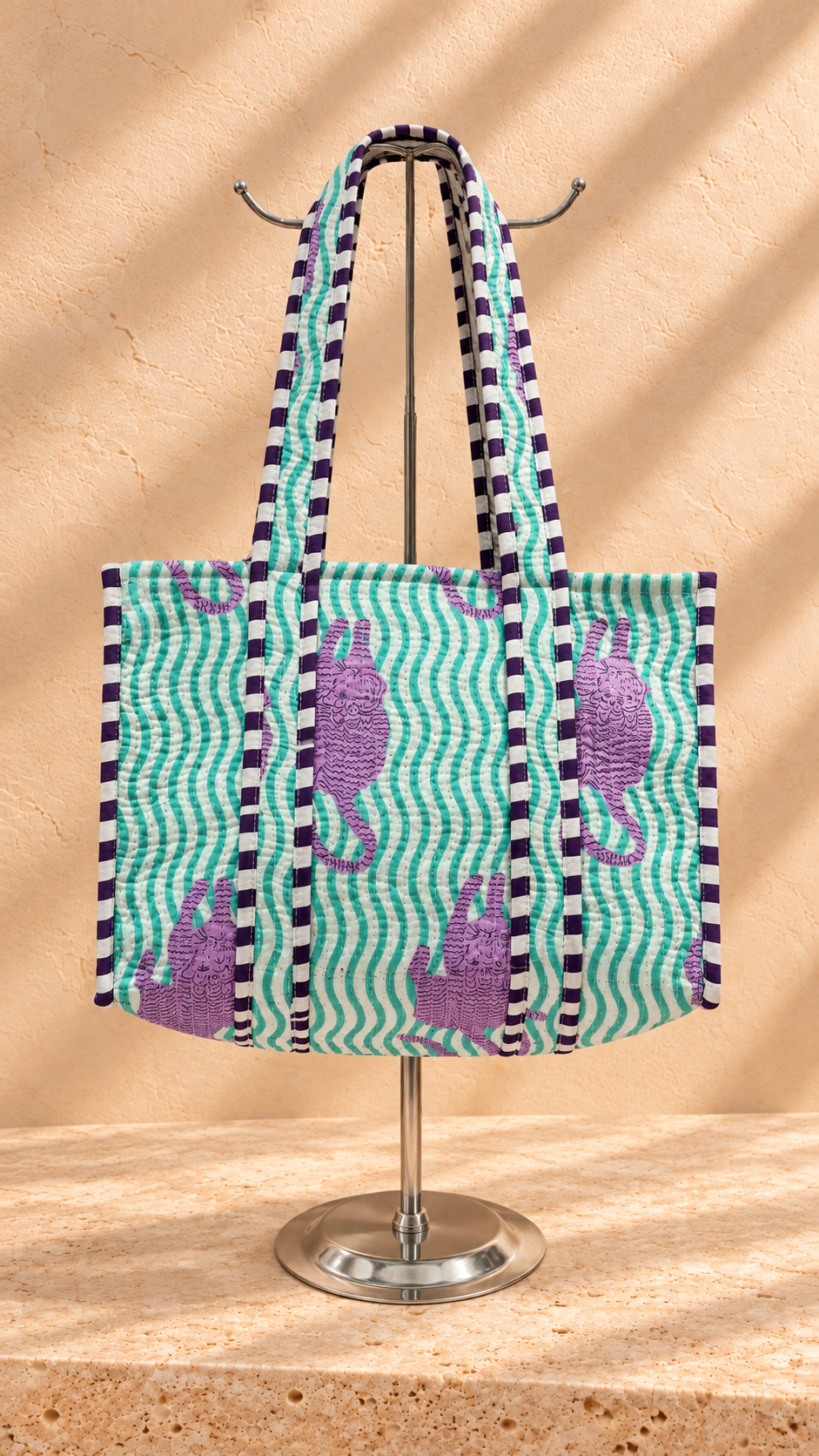 Handblock Tote Bag I Lilac Leopard