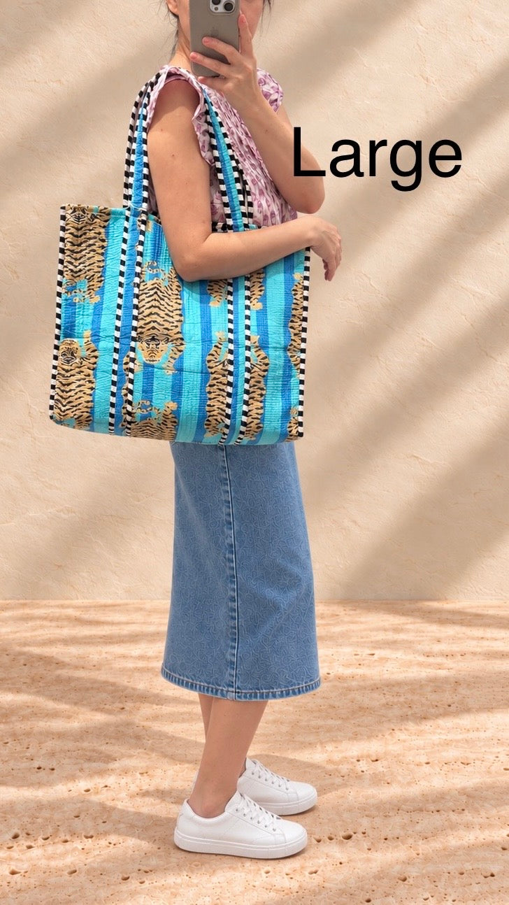 Handblock Tote Bag I Mono Leopard