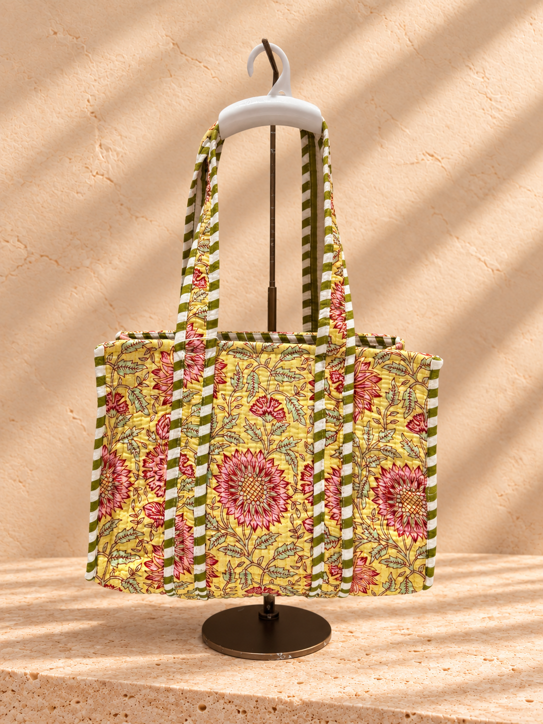 Handblock Tote Bag I Yellow Floral