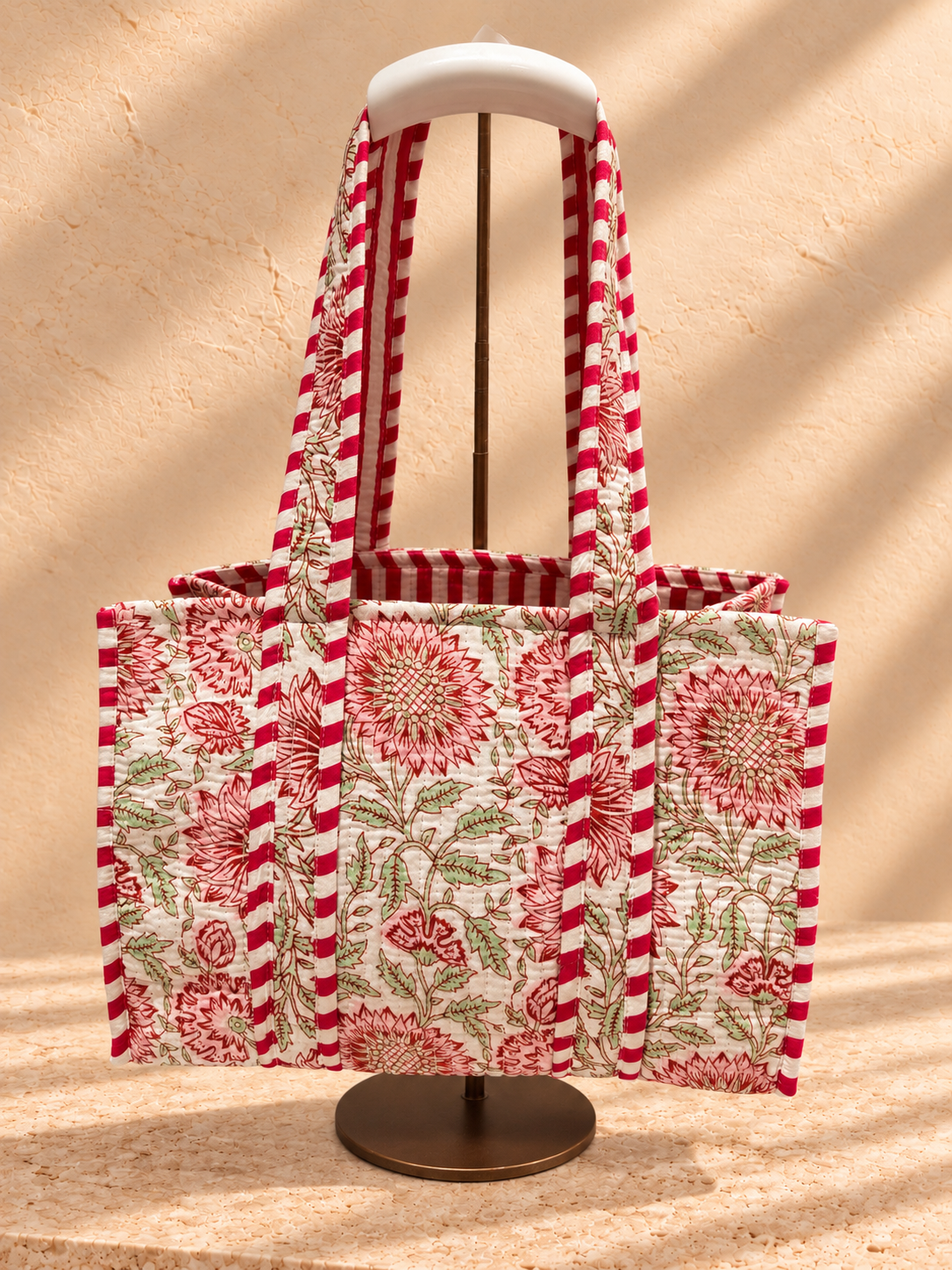 Handblock Tote Bag I Pink Floral