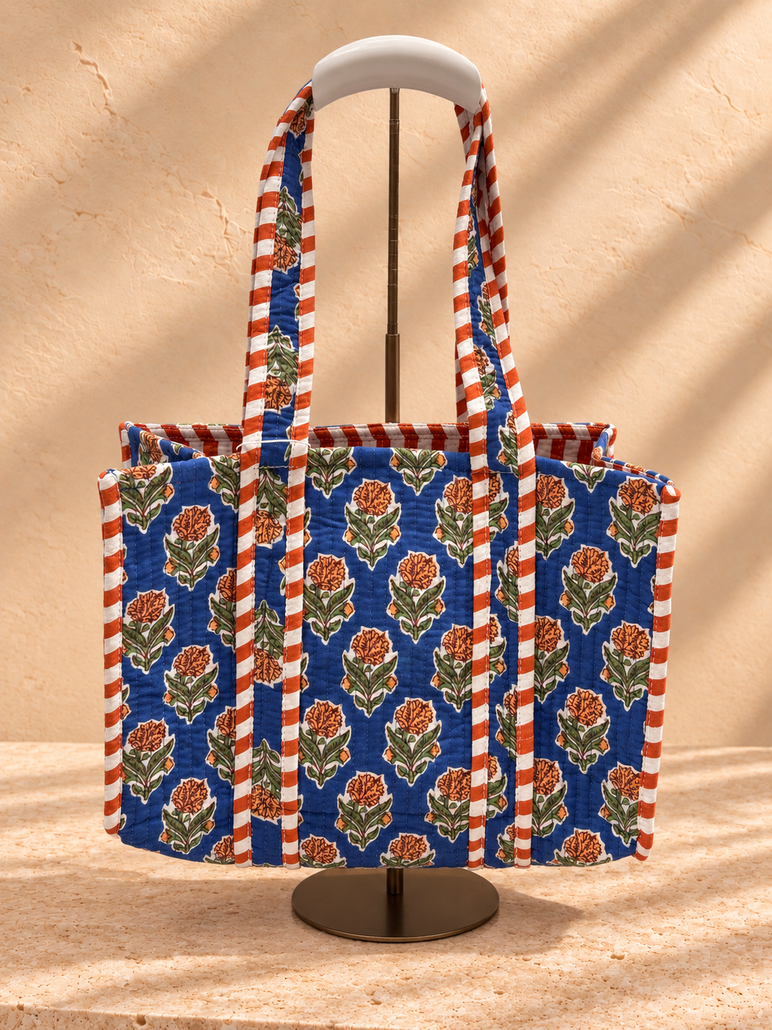 Handblock Tote Bag I Blue Garden