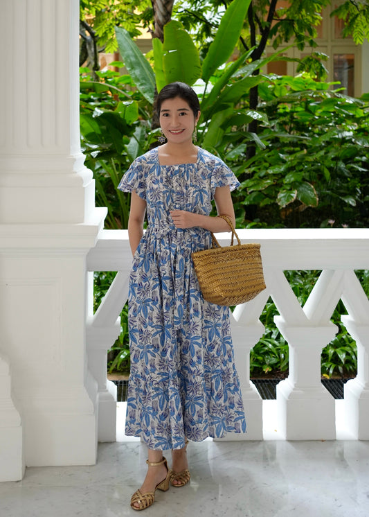 Amelia Pin Tuck Dress - Blue Garden