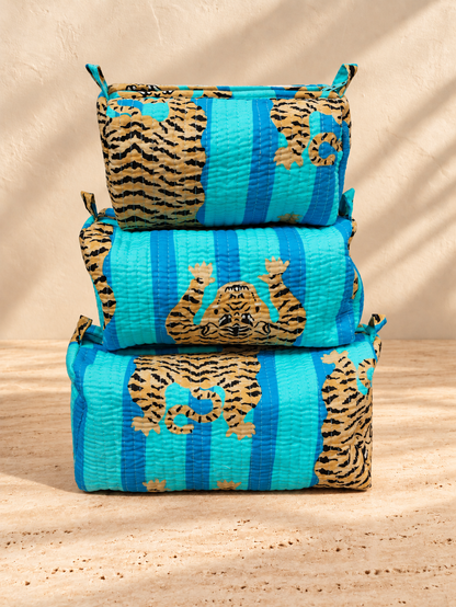 Handblock Pouch I Blue Stripe Tiger