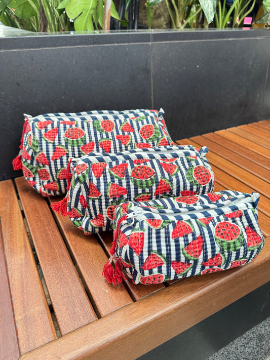 HANDBLOCK COTTON POUCH - S. M. L