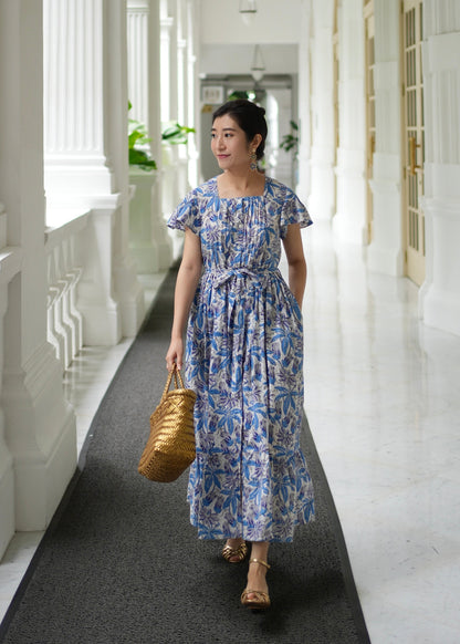 Amelia Pin Tuck Dress - Blue Garden