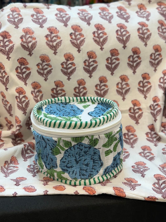 ROUND HANDBLOCK COTTON POUCH