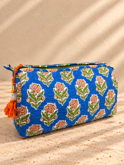 Handblock Pouch I Blue Garden