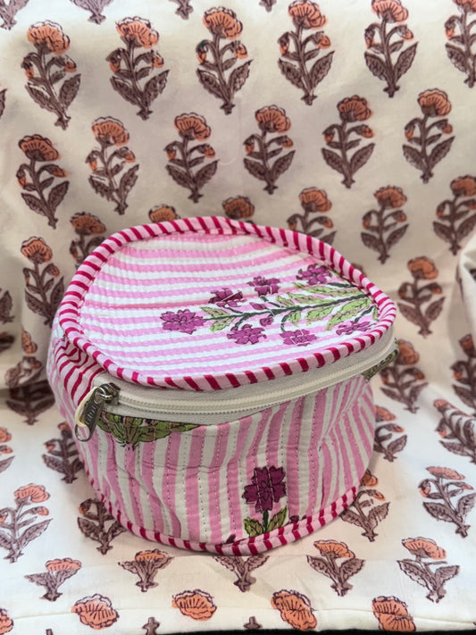 ROUND HANDBLOCK COTTON POUCH