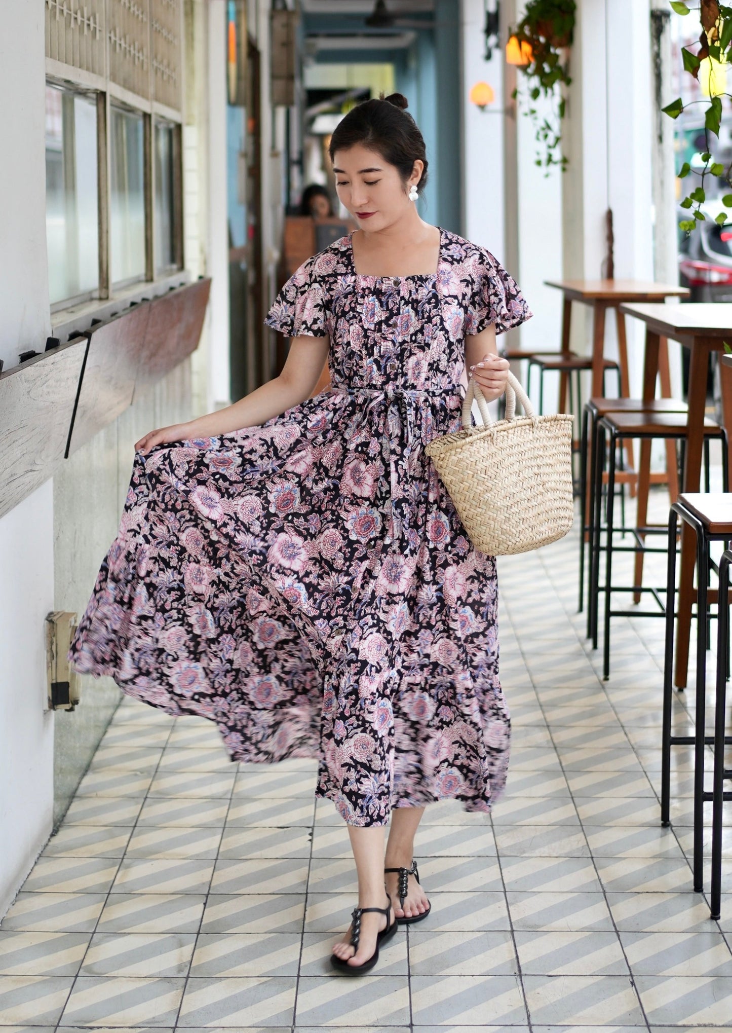 Amelia Pin Tuck Dress - Black Pink
