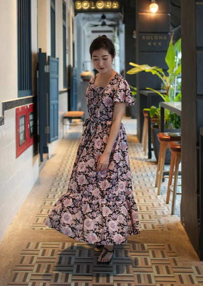 Amelia Pin Tuck Dress - Black Pink