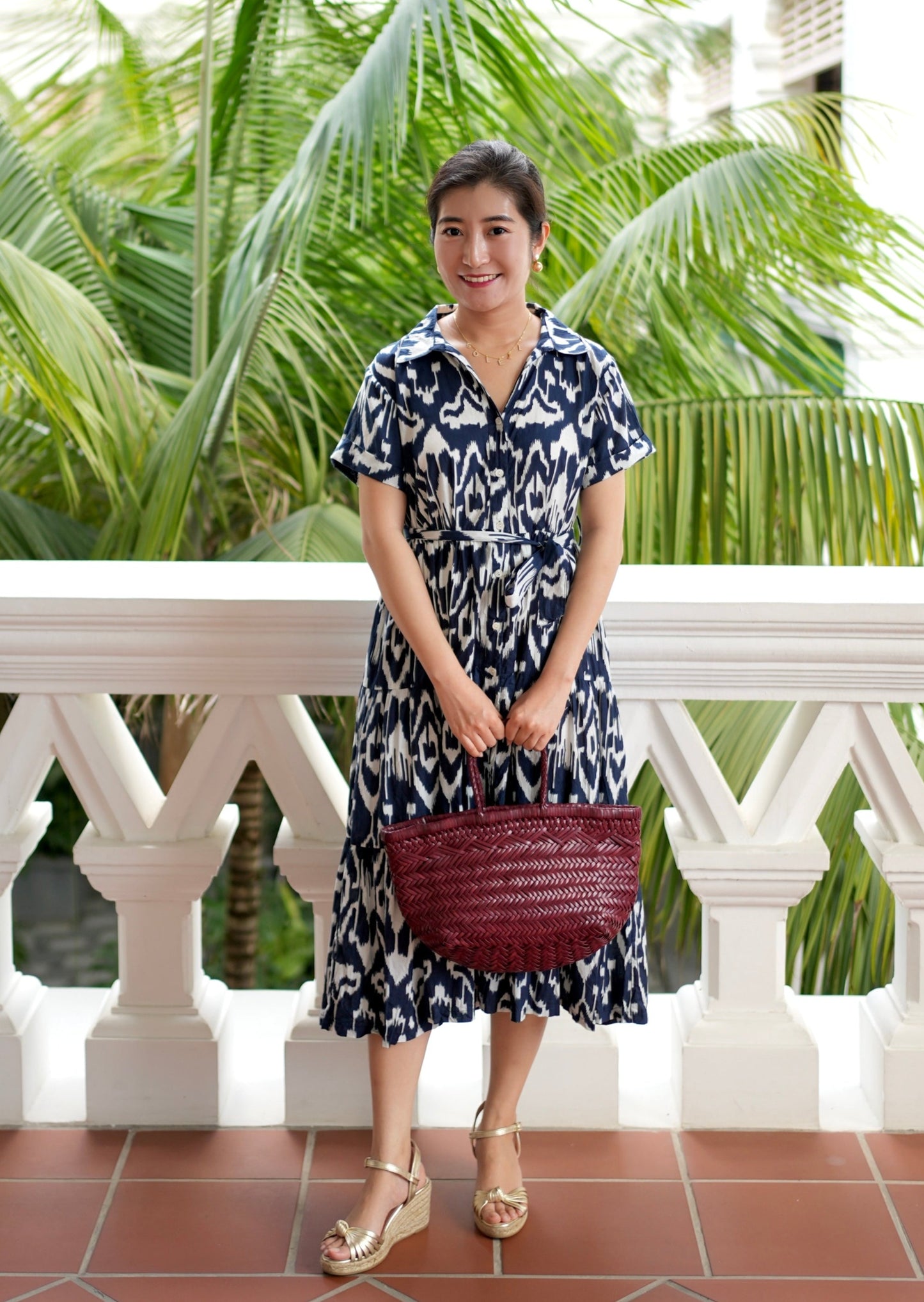 Whitney Shirt Dress - White Navy