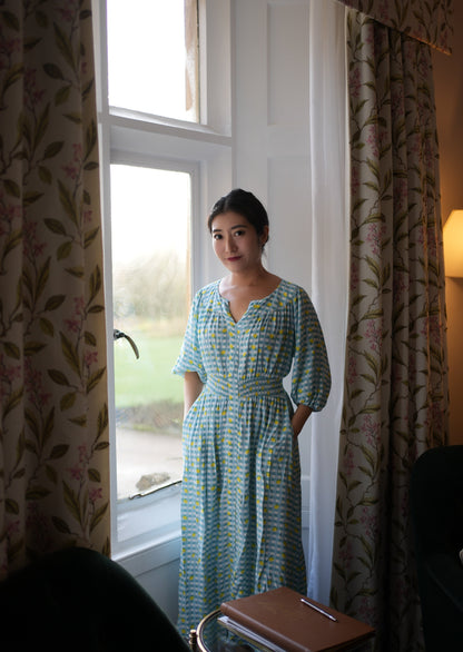Julia Dress - Lemon Blue